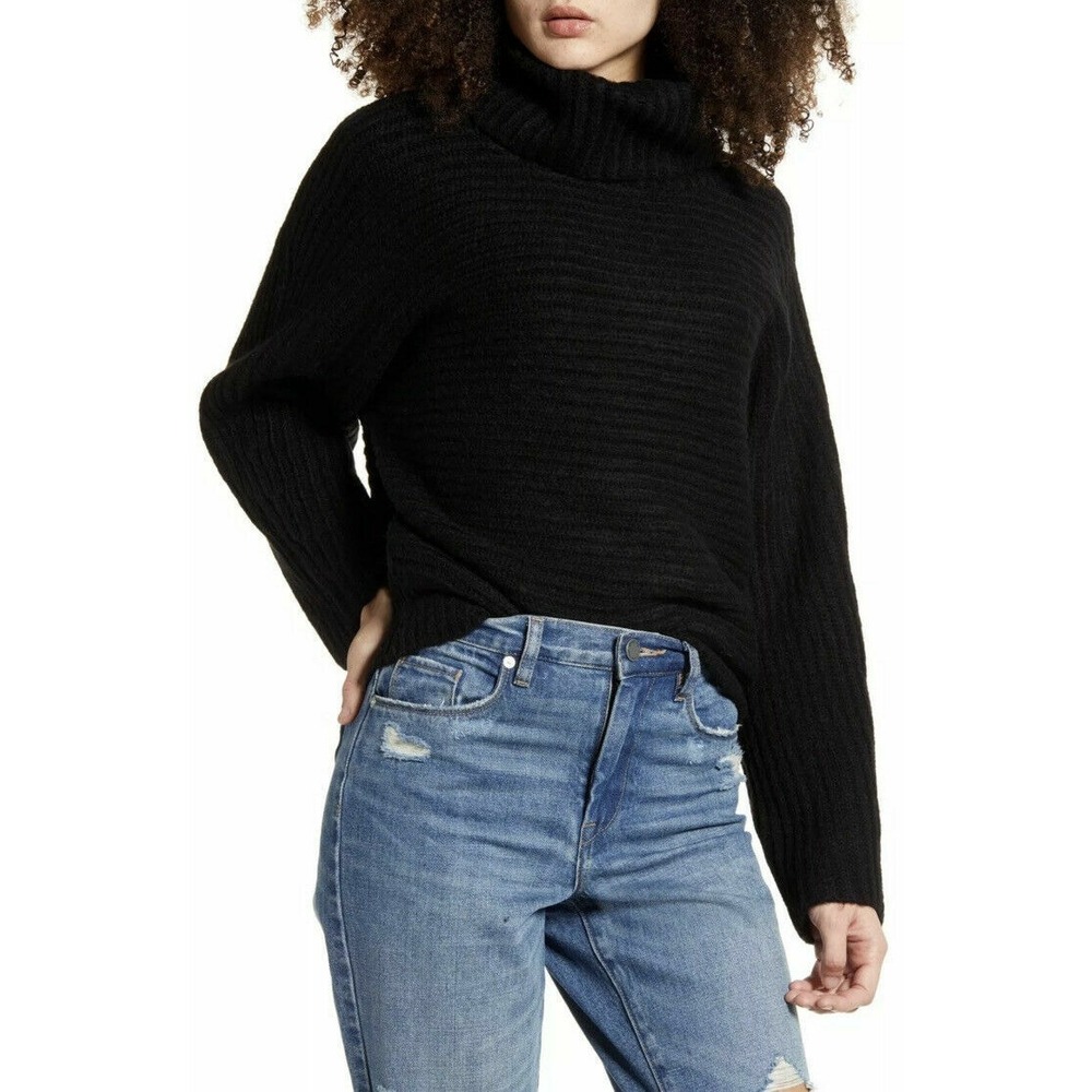Leith Sz Small Turtleneck Sweater Black Ribbed Dolman Alpaca Blend NWT Msrp $79